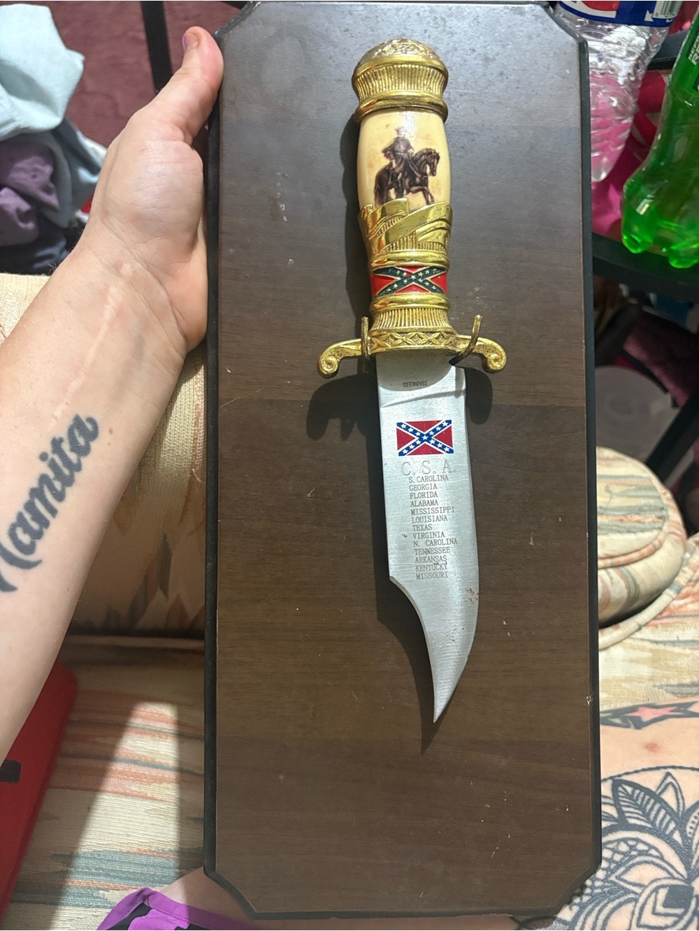 Gold and Ivory Decorative Commemorative Dagger Wall Plaque